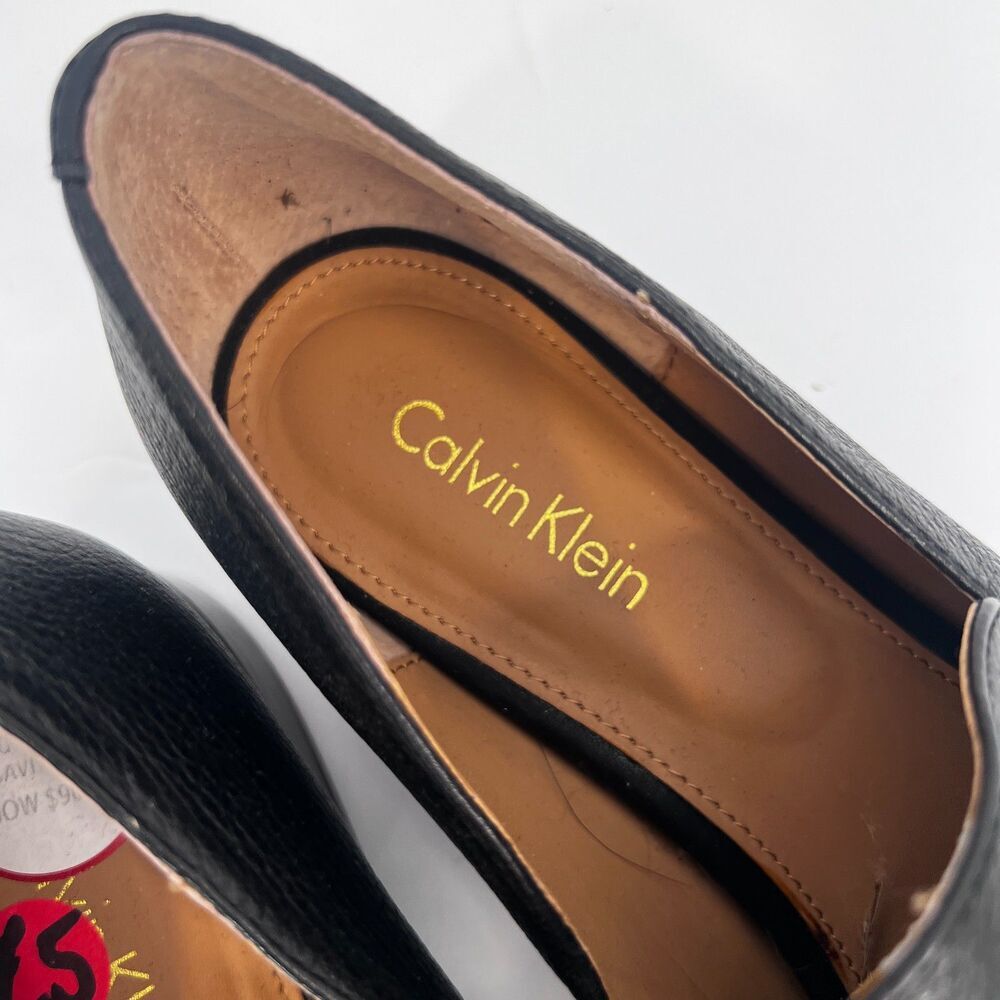 Calvin Klein Gold Chain Loafers Black Slip‎ On Flats Gold Accent Heel Size 7.5 - Picture 8 of 12